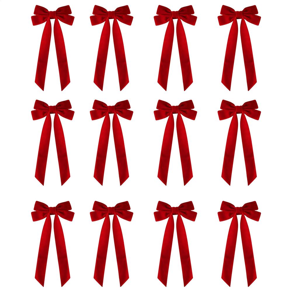 

Velvet Bows 12 Piece Holiday Ornament Tie With Clip Red Christmas Bows For Kitchen Outdoor Farmhouse Wall Indoor Crafts Women 12pcs червоний