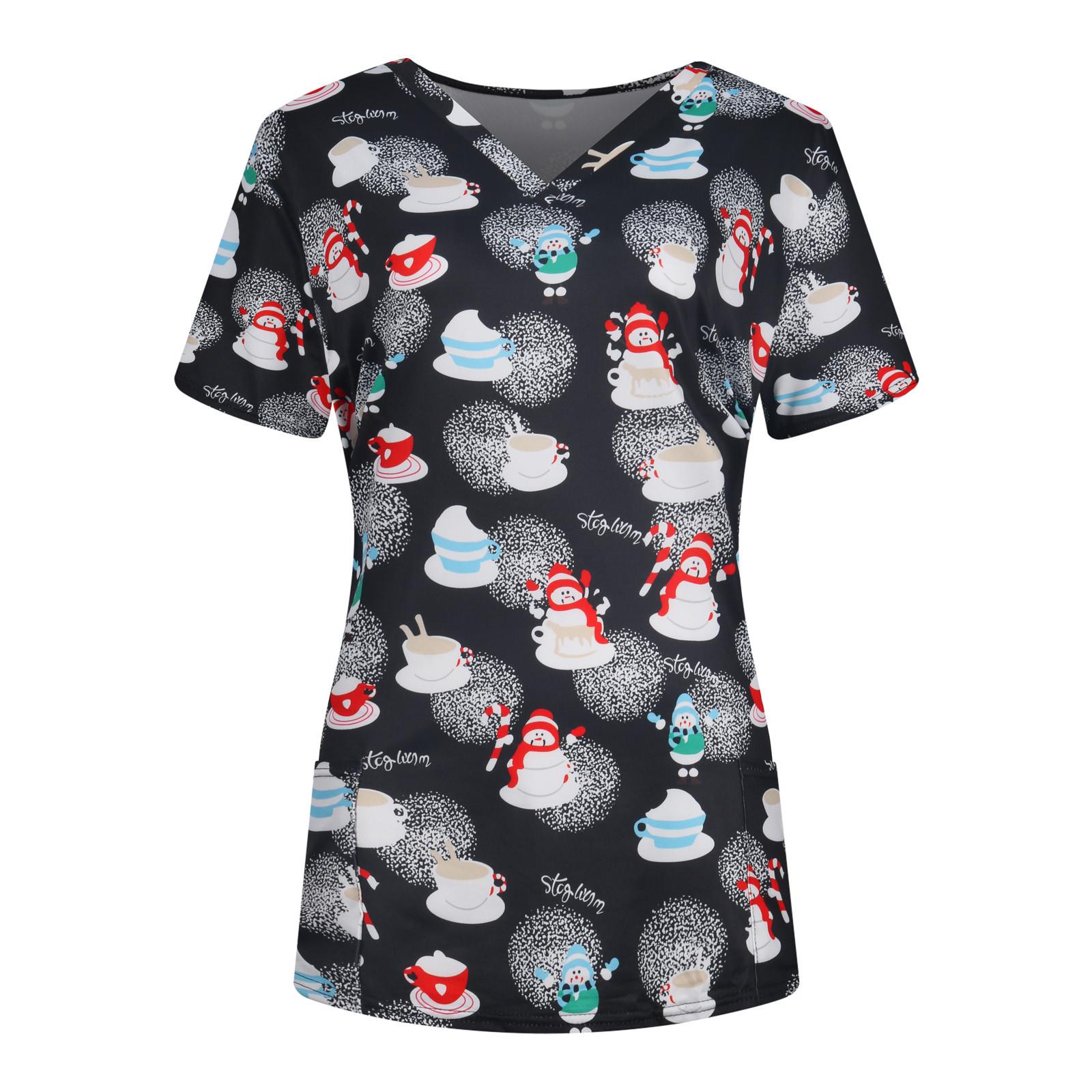 

Женская модная повседневная рабочая форма с коротким рукавом и принтом, топ с v-образным вырезом, блузка L чёрный