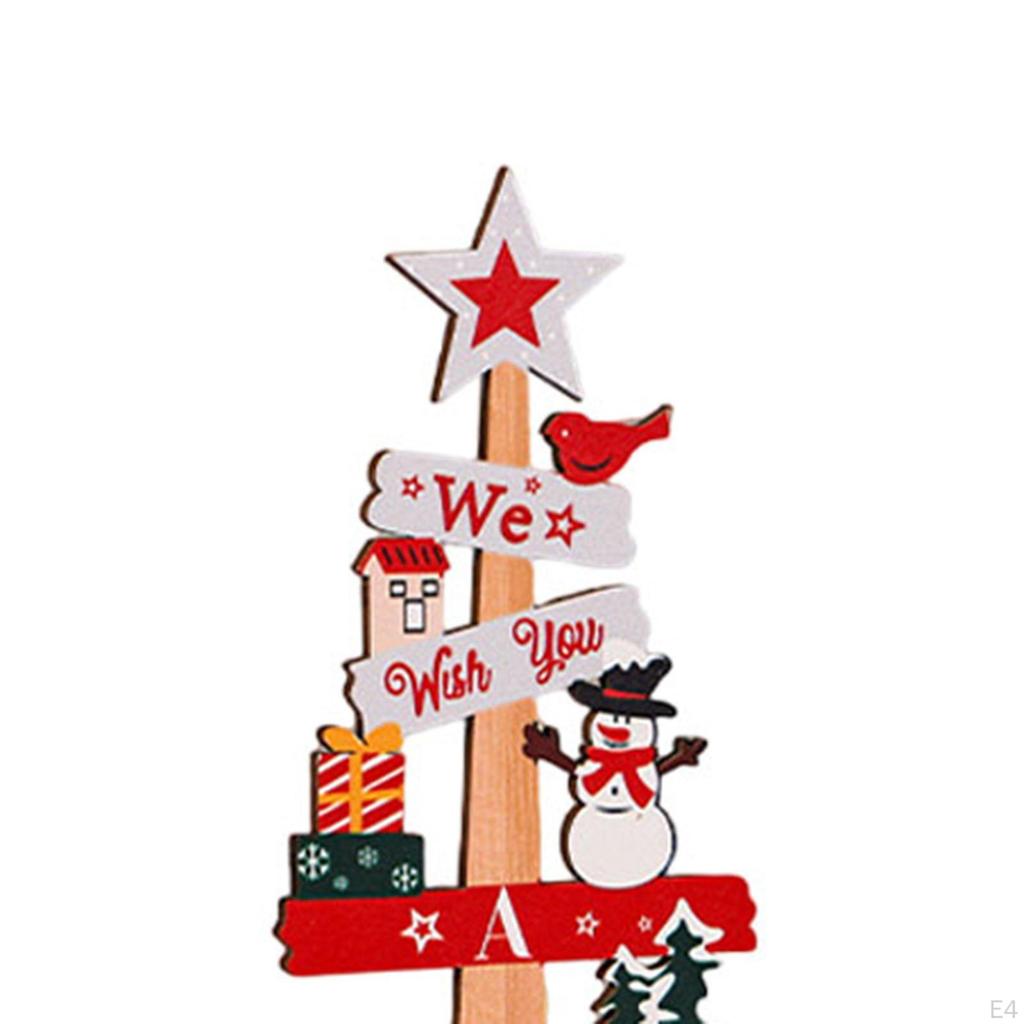 Wooden Christmas Tree Sign Plaque Small Xmas Desk Ornament for Bedroom Bookshelf