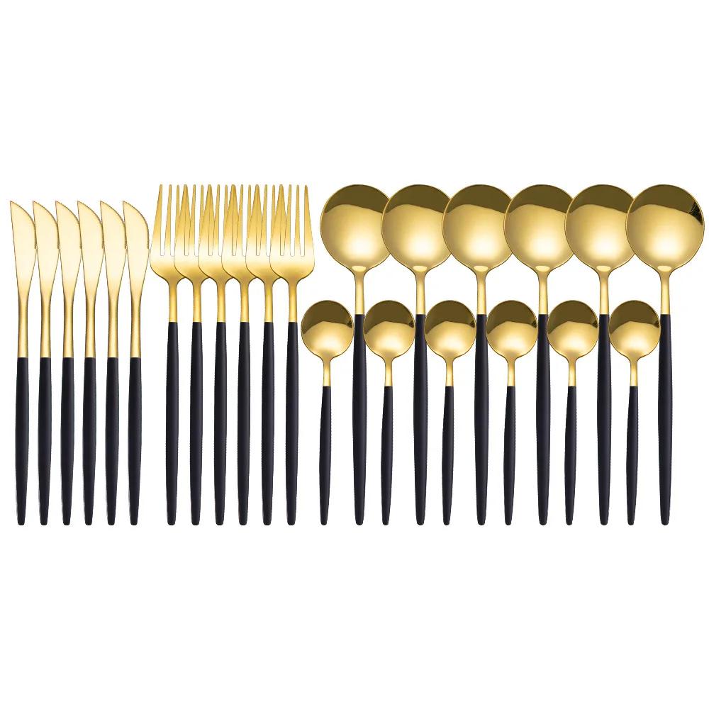 Fabulous 24PCS/SET Tableware Dinnerware Sets Gold Flatware Cutlery Fork Dessert Spoon Coffee Cutlery Dinner Wedding Decoration