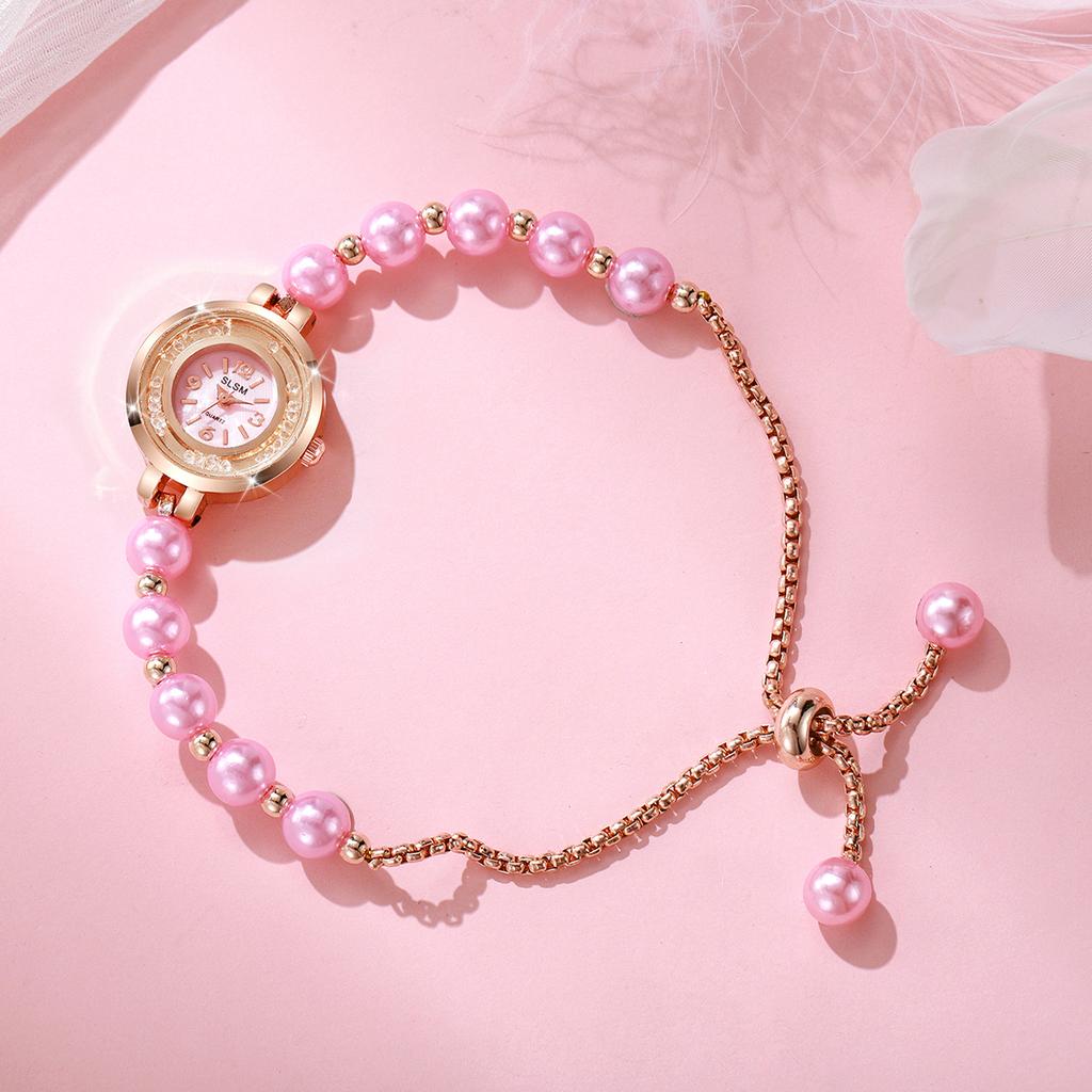2PCS/Set Luxury Rhinestone Women's Watch Fashion Imitation Pearls Bracelet Quartz Wristwatch Reloj Mujer