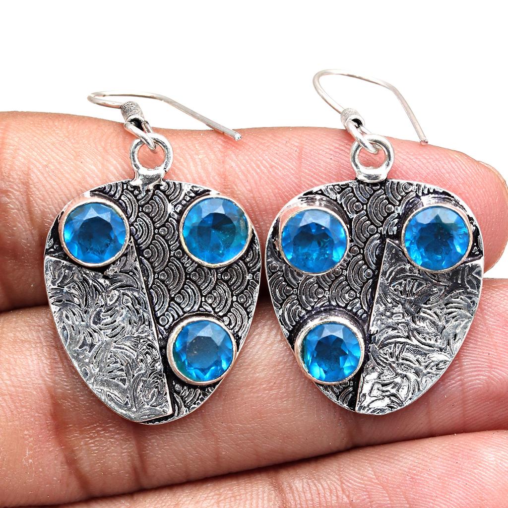 925 Silver Blue London Topaz Sterling Gemstone Earring Earrings Jewelry