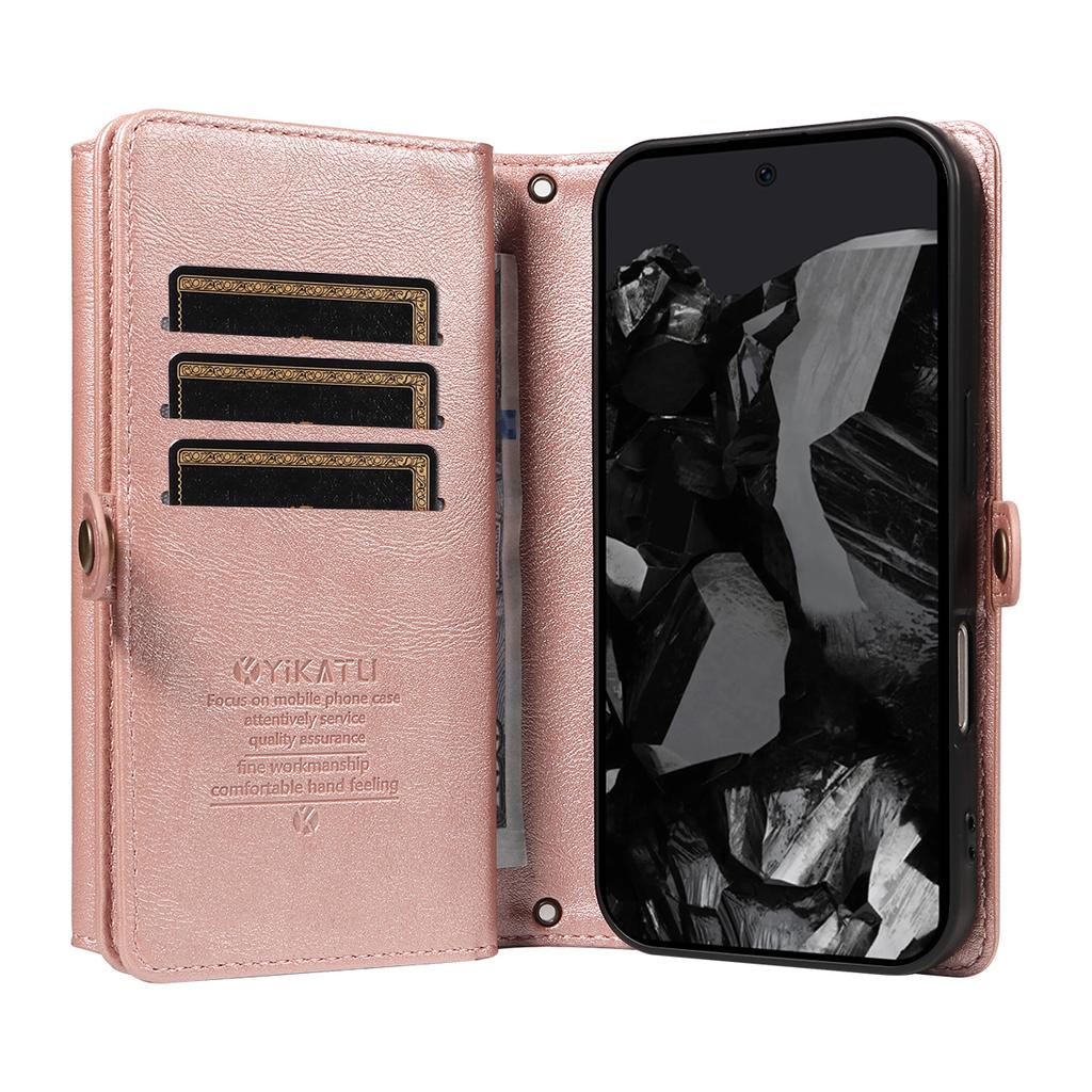 For Google Pixel 10 Pro/Google Pixel 9/Google Pixel 9 Pro/Google Pixel 10 Case YIKATU YK-008 Zipper Wallet Leather Phone Cover with Shoulder Strap