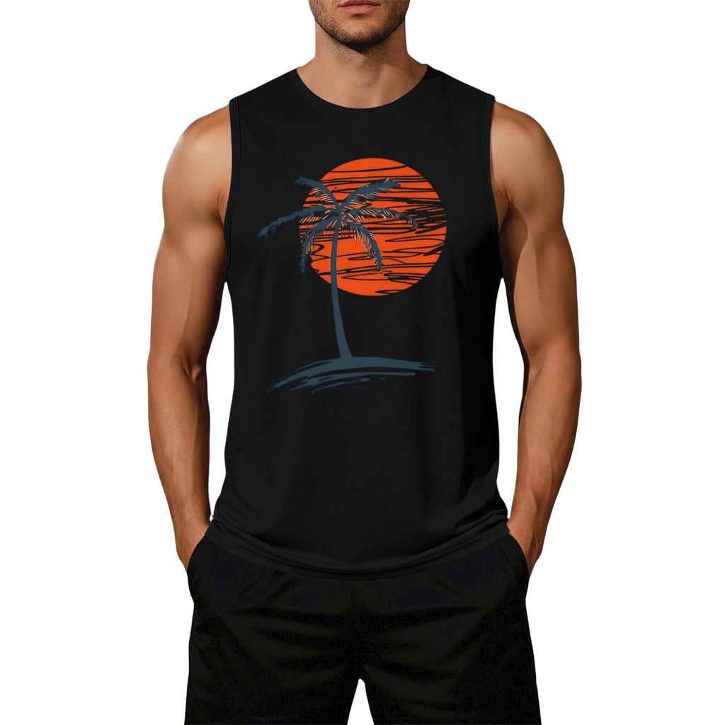 Men Sleeveless Casual Tank Top Loose Fit Flag Graphic Print Summer Beachwear Muscle Shirt