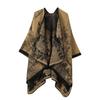 Mantella Poncho Aperta Davanti con Stampa Paesaggistica Lavorazione a Maglia Spessa Calda Coperta da Viaggio Sciarpa Avvolgente