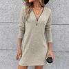 Ladies' Loose Comfortable Fashionable Elegant Solid Color V-neck Zipper Dress