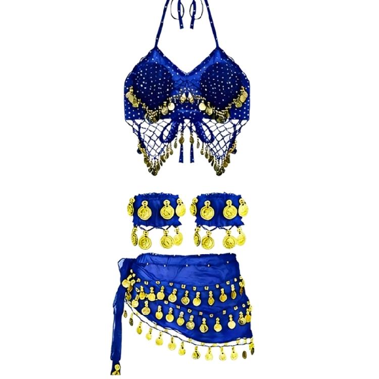 Danse du Ventre Danse Orientale Ensemble Foulard de Hanche Scintillant et Haut Lehenga Sans Manches Manchettes