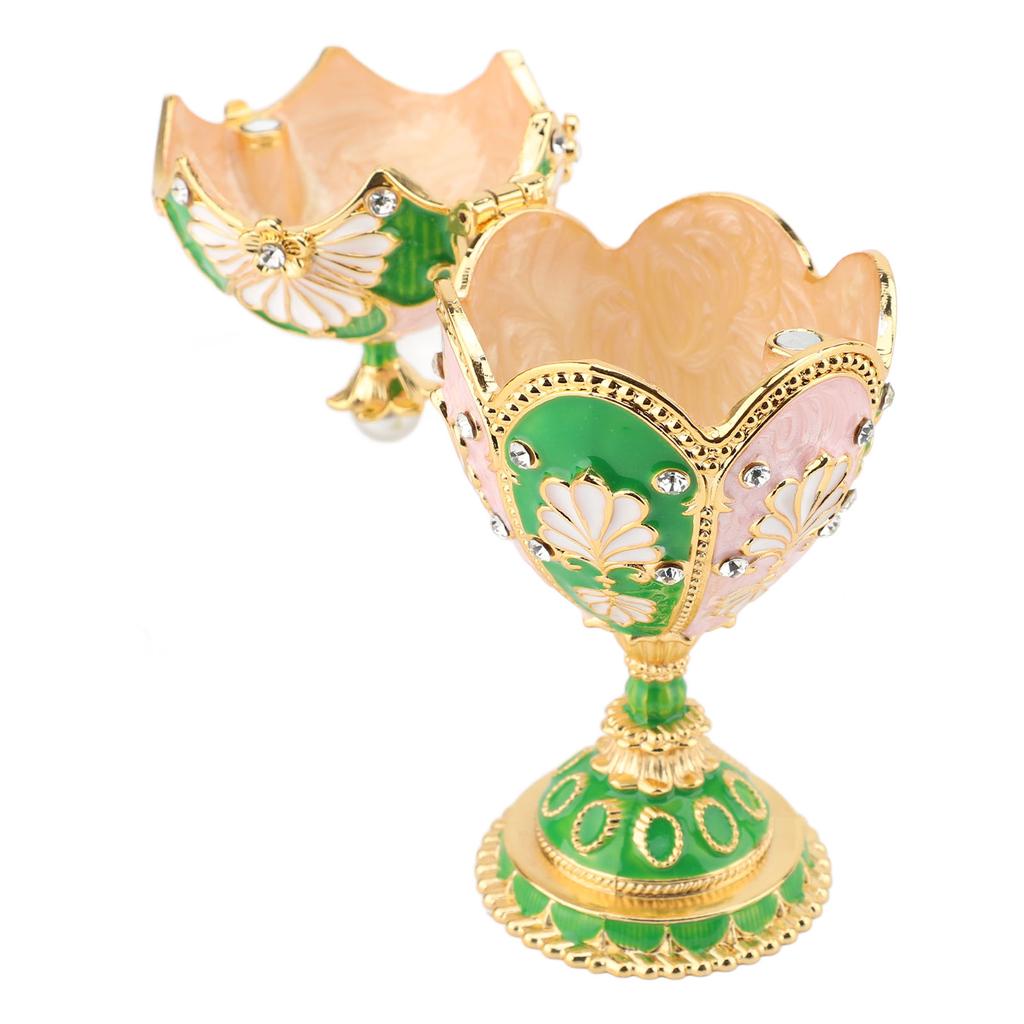 Easter Egg Shaped Trinket Box Hand Painted Decorative Rhinestones Alloy Hinged Enameled Jewelry Box for Rings Necklaces
