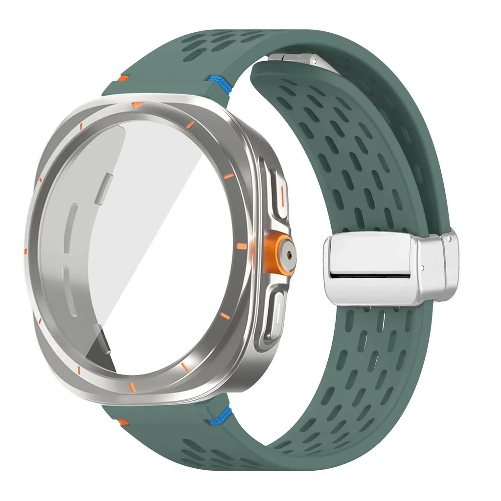 Case+Strap for Samsung Galaxy Watch 7 6 40mm 44mm Silicone Magnetic buckle Band Change To Ultra  Tempered Glass Screen Protector