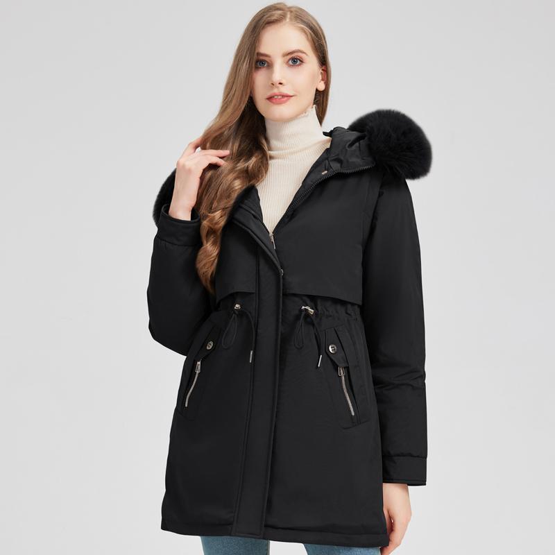 Fashion Winter Coat Female Long Parkas Hooded Faux Fur Collar Detachable Sleeves Loose Thick Warm Women's Jackets