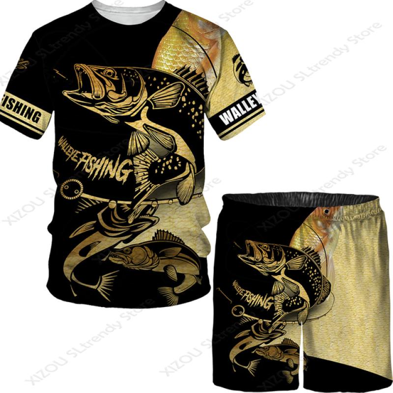 3D Fishing Printed Men's Casual Loose Tees/Trosuers/Suits Spring Summer Oversized Harajuku Funny Graphic Top Shorts Clothing Set