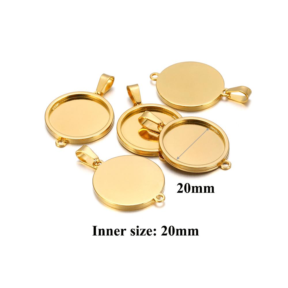 5Pcs Stainless Steel 18*25mm Drop Cabochon Cameo Base Setting Charms Round 15mm Connectors Pendant Necklace Jewelry Findings