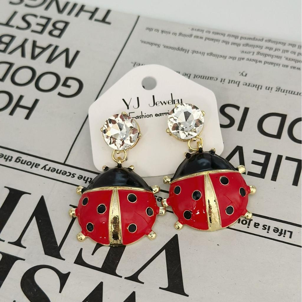 Color Retention Oil Drop Cartoon Stud Earrings, Animal Ladybug Earrings, Niche Trinkets, Girls' Retro Earrings