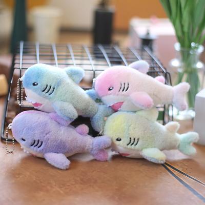 Cute Rainbow Shark Small Pendant Plush Toy Doll Bag Hanging Keychain Doll Doll
