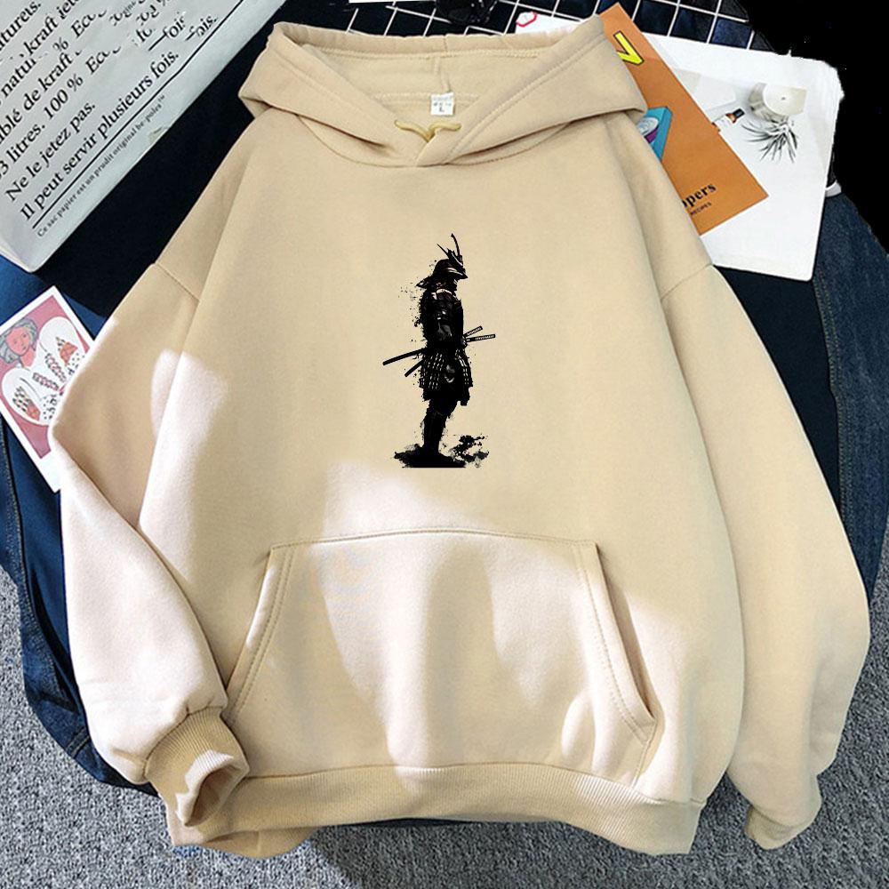Japan Samurai Armor Katana Ink Style Potištěná mikina s kapucí Grafický potisk Vintage mikina Pop Neformální oblečení Hoody