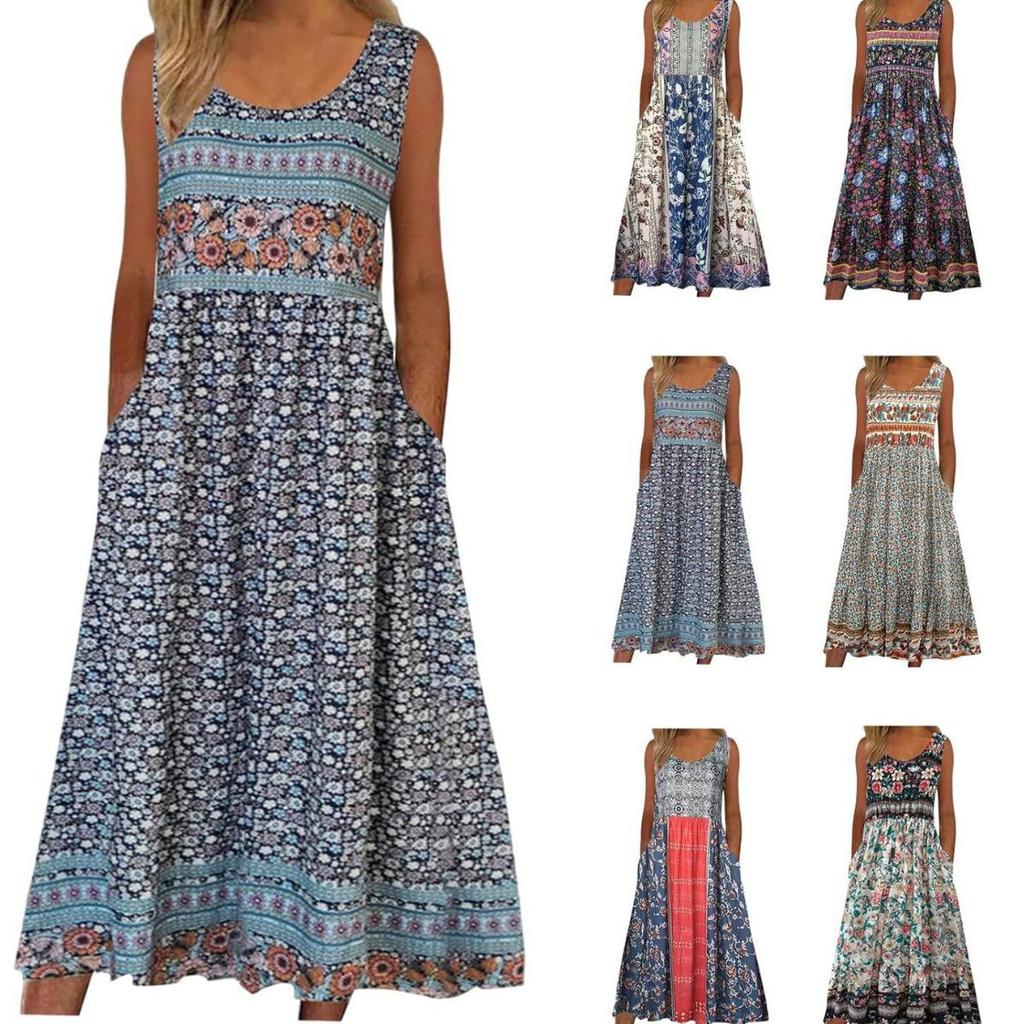 2024 Spring/Summer Sleeveless Print Pullover Women's Casual Dress