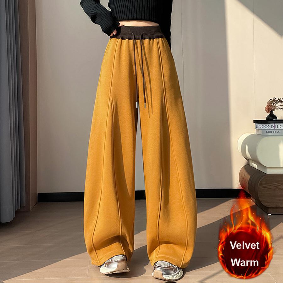 Autumn Winter New Style Fleece Thick High Waist Knife Leg Pants Women Wide Leg Casual Pants