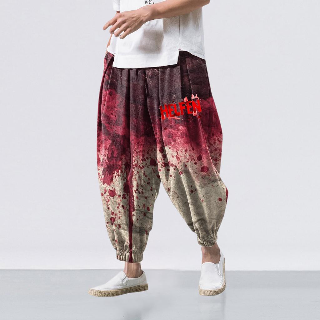 Halloween-Print - Lässige Weitbein-Hose, Herren Lässige Loose-Fit-Hose