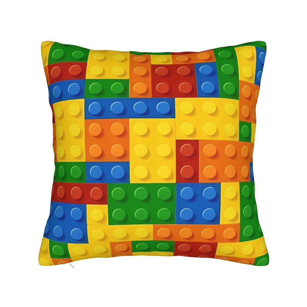 Symmetric Primary Color Building Blocks Pattern Pillow Case Funny Pillow Cover Comfy Pillowcases For Sofa Couch Bed Living Room