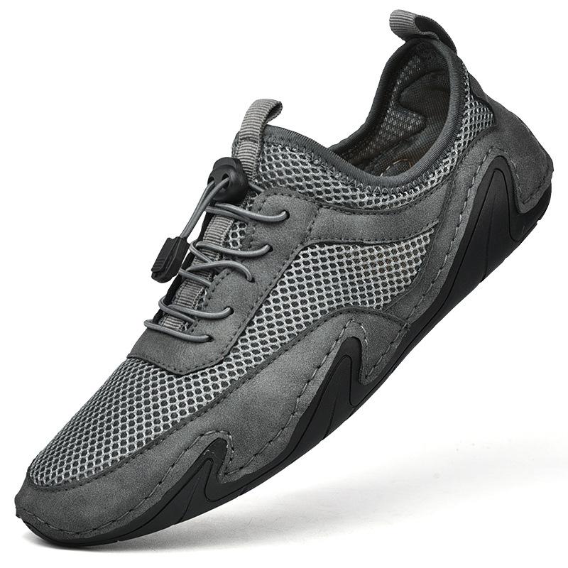 

Весна и лето Новые мужские повседневные туфли для вождения с мягкой подошвой из кожи Летние дышащие кроссовки с сетчатой поверхностью 48 серый