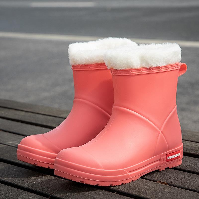 

Женские новые водонепроницаемые короткие сапоги-трубы для взрослых, нескользящие, бархатные, теплые, резиновые сапоги 40