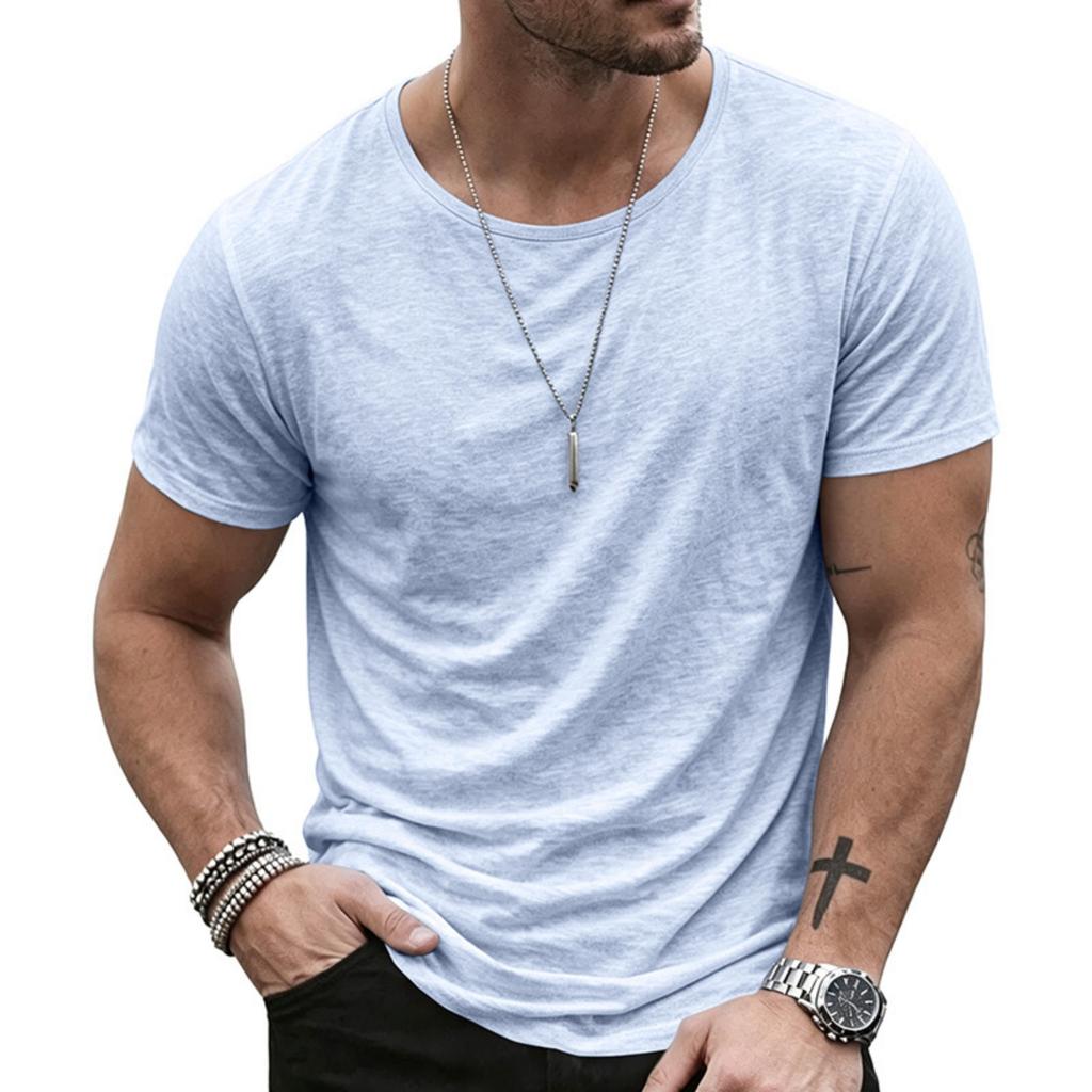 Men Short Sleeve T Shirt Crew Neck Solid Basic Tee Casual Streetwear Fit Lightweight Simple Top for Everyday Use