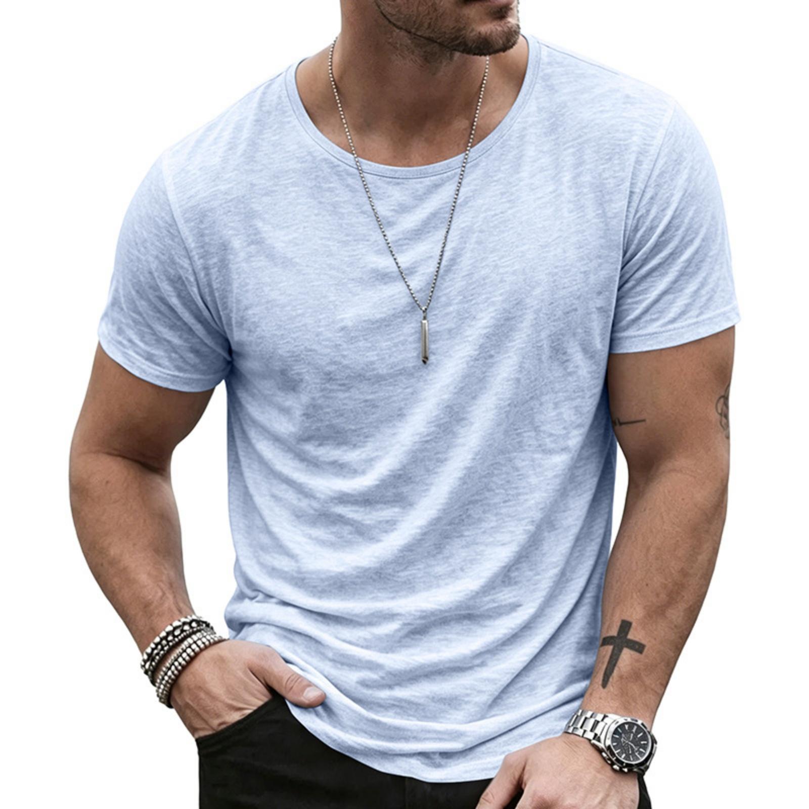 

Men Short Sleeve T Shirt Classic Crew Neck Plain Basic Streetwear Modern Relaxed Fit Lightweight Top for Everyday Wear XL