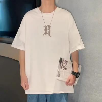 Men's Summer New Fashionable Art Font Printed Pattern Breathable Round Neck T-shirt Outdoor Versatile Trendy Top