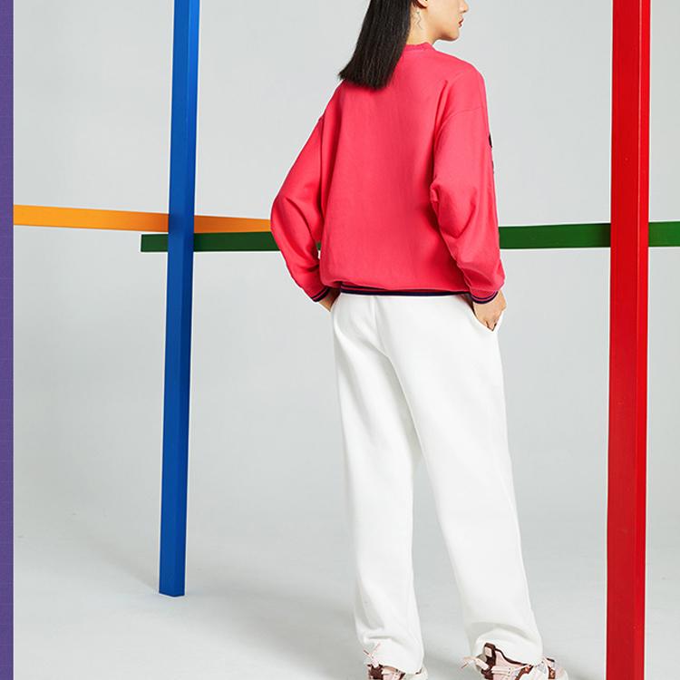 Li Ning Ležérní Volná Mikina s Velkým Nápisem Sportovní Kulatý Výstřih Pulovr Dámská mikina Stromově-Švestkově-Červená AWDQ598-2