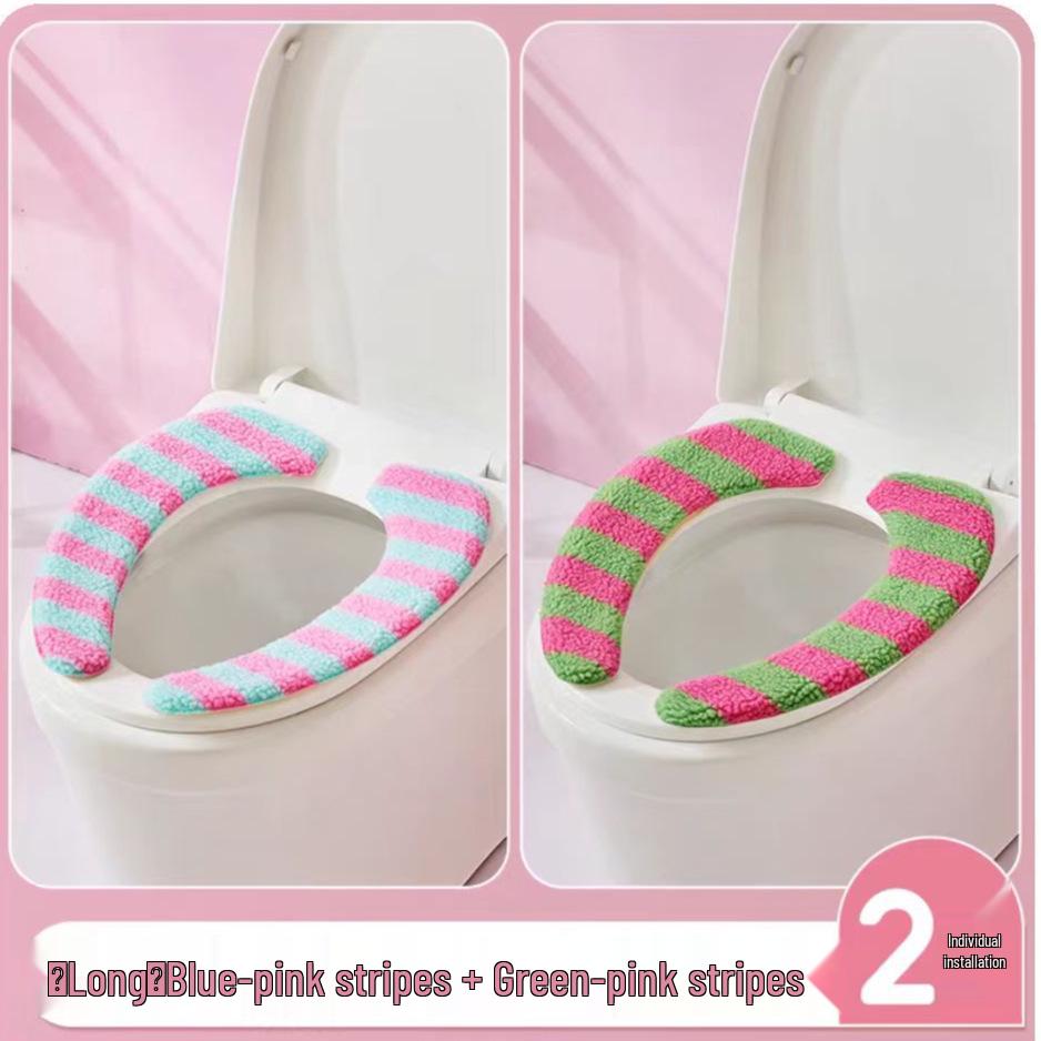 Dopamin-Streifen Winter Plüsch Toilettenmatte & Universelle Toilettensitzauflage