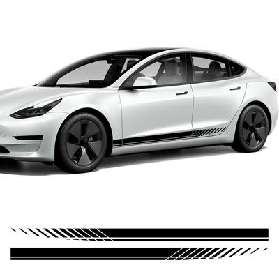 2Pcs Car Door Side Skirt Stickers Vinyl Wrap Black Car Stickers Racing Stripes Vinyl Decals Auto Tuning Decoration Accessories