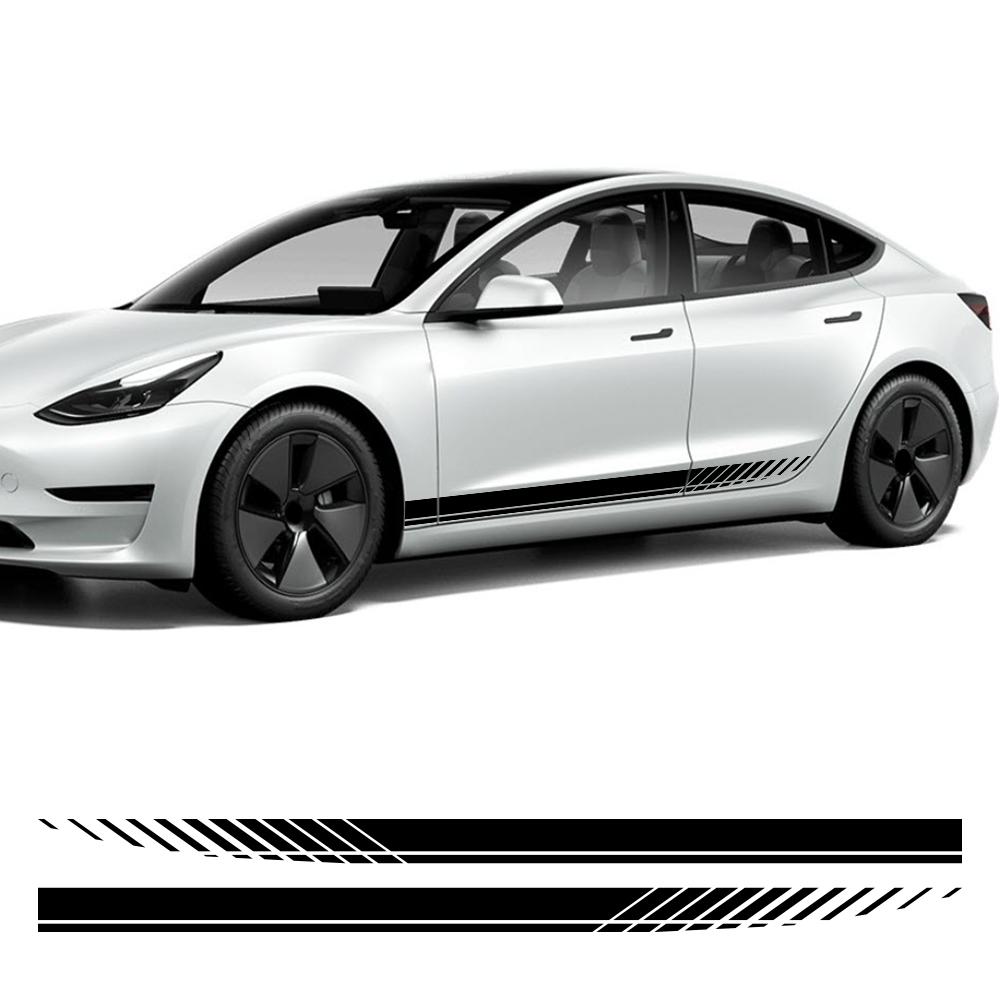 2Pcs Car Door Side Skirt Stickers Vinyl Wrap Black Car Stickers Racing Stripes Vinyl Decals Auto Tuning Decoration Accessories