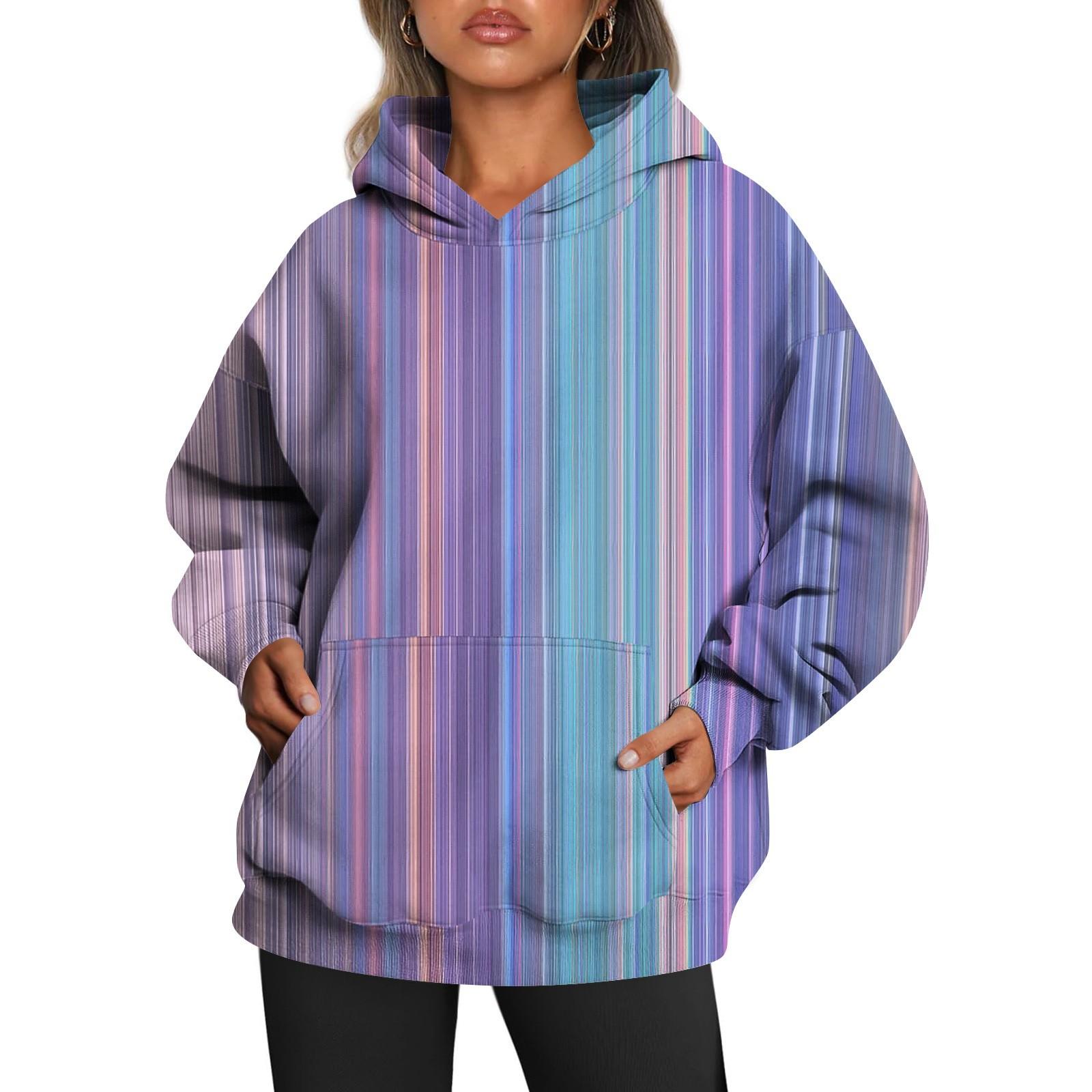 

Женские толстовки с капюшоном большого размера с длинным рукавом с принтом, пуловеры, осенние наряды с карманом L фиолетовый