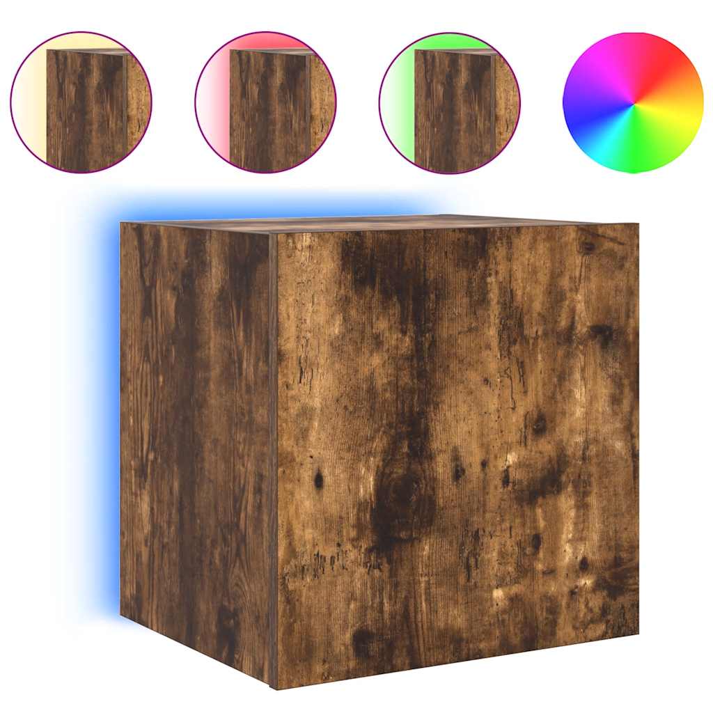 Vidaxl Ścienne Szafki Tv Z Led, 2 Szt., Przydymiony Dąb, 40,5X35X40 Cm