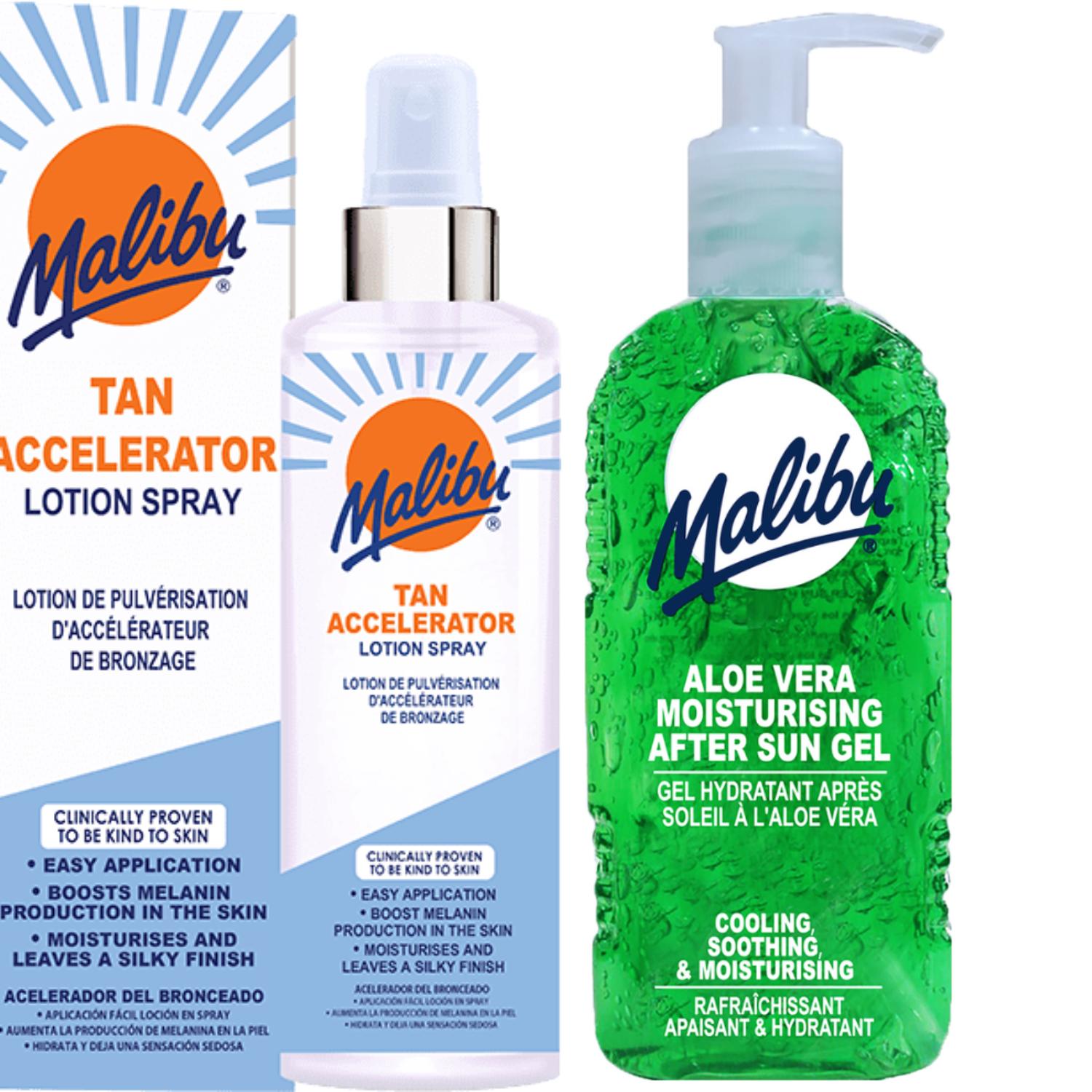 Malibu Unisex Tan Accelerator Lotion Spray 250Ml + Aloe Gel After Tanning 200Ml