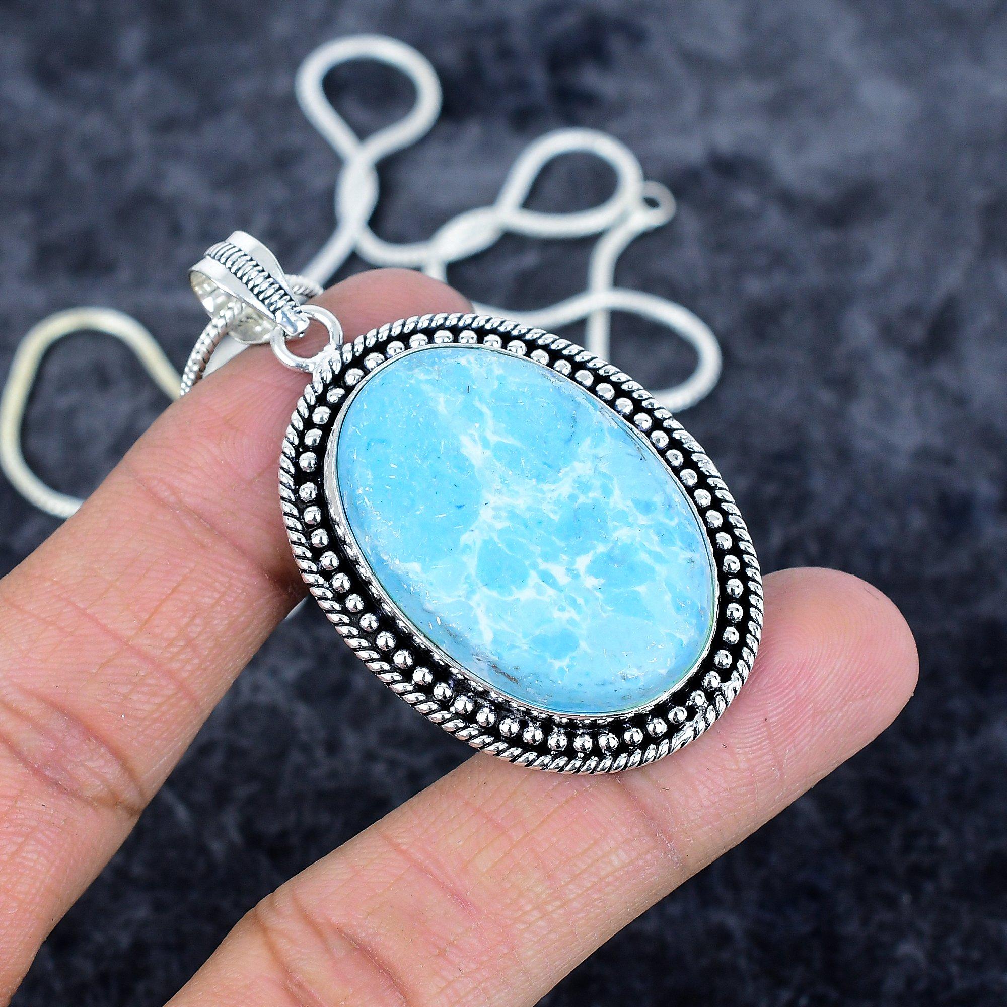 

Larimar Gemstone Handmade 925 Sterling Silver Jewelry Pendant 2.25 M-2956
