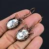 White Topaz 999 Copper Wire Wrapped Earrings, Handmade Gemstone Jewelry Earrings For Memorial Day