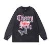 Trendy Brand Harajuku Y2K Cartoon Print Washed Long-Sleeved T-Shirt Men'S Oversize Retro Couple Bottoming Top