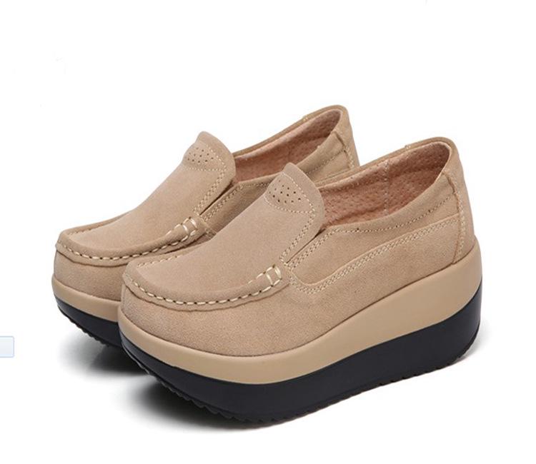 Mode Herbst Frühling Damen Flats Schuhe Plateau Sneaker Schuhe Frau Leder Wildleder Freizeitschuhe Slipper Flats Absätze Creepers 41 beige