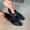 Sheepskin Version~ Versatile Leather One-word Buckle Hollow Single Shoes Women's Retro Camellia Thick Heel Commuting Mary Jane Shoes