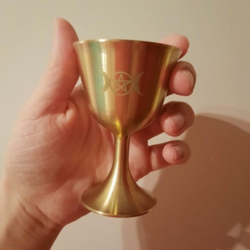 62KD Ritual Cup Altar Goblet Wicca Gold Plating Brass Ceremony Moon Divination Astrological Tool Witchcraft Prop Supplies