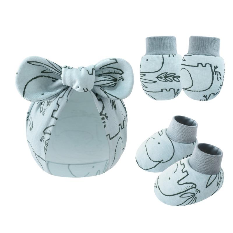 Newborn Baby Bow Hat Baby Anti Scratch Gloves Foot Covers Cotton Baita Cartoon Rabbit Ear Covers