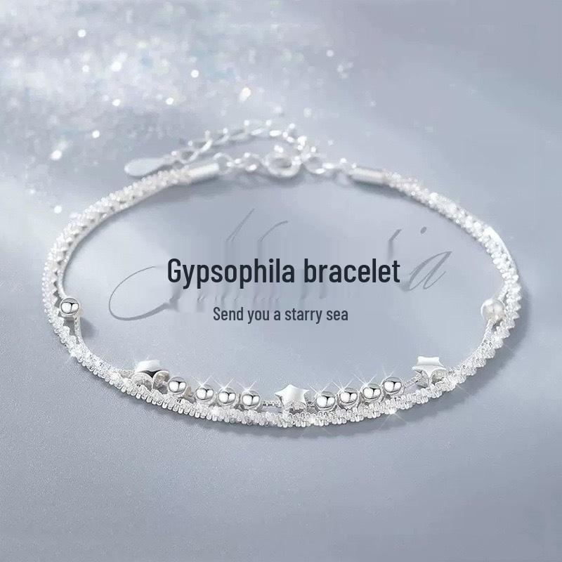 S925 Silver Double Layer Star Bracelet for Women - Sparkling Multi-Layer Luck Beads for Qixi Festival Valentine's Day