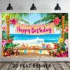 2D Luau Party Backdrop, Tropical Beach and Flowers for Kids Birthday Photoshoot