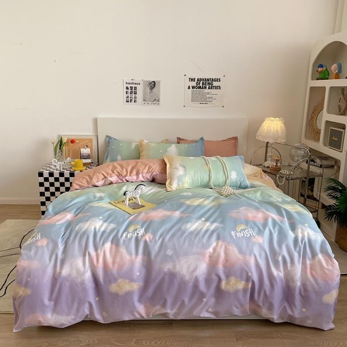 fashion bedding set Pure cotton A/B double-sided pattern Simplicity Bed sheet, quilt cover pillowcase