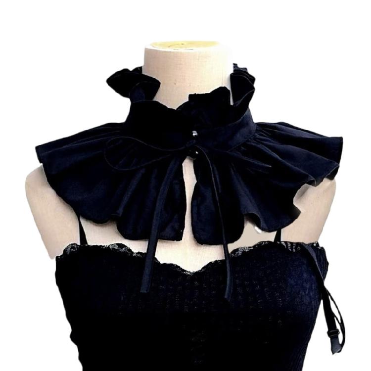 Vintage Victorian Ruffle Stand False Collar with Ribbon Bowknot Pleated Shawl Cape Boleros for Wedding And Evening Wear