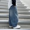 Calças Jeans de Outono para Meninos Calças Sólidas de Cintura Elástica Jeans Infantil Calças Soltas de Perna Larga Calças Retas Casuais para Adolescentes