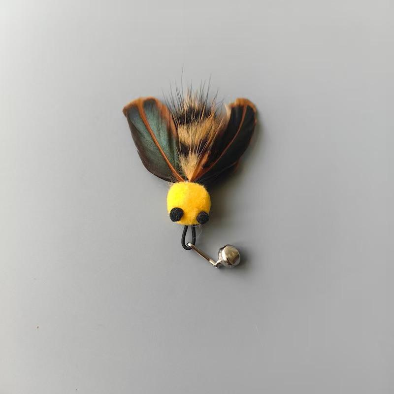 2pcs Plush Little Bee Feathers Imitating Insect Cat Toy Cat Toy Teaser Stick for Changing Heads Play Cat Interactive Kitten Toys