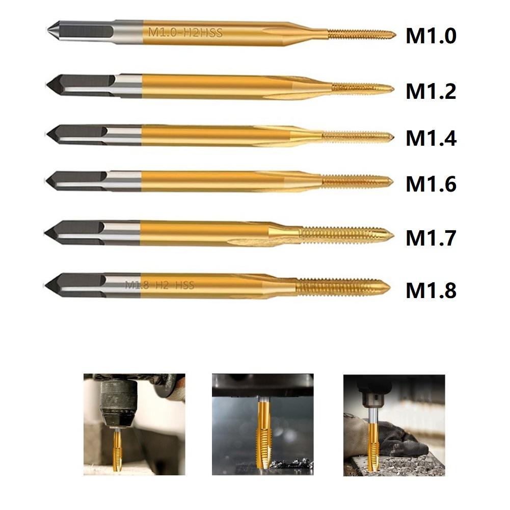 Screw Tap Drill Bit HSS Titanium Coating Screw Tap Drill Bit M1 M1.2 M1.4 M1.6 M1.7 Metric Straight Flute Thread Tap Hand Tools