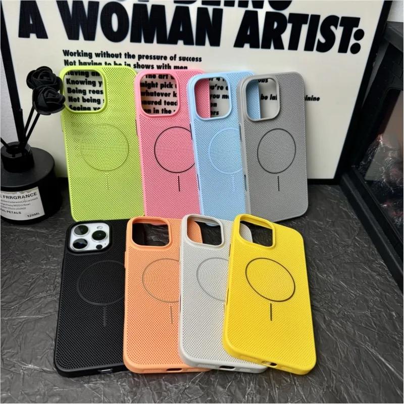 Carcasă de lux cu găuri tip plasă pentru disiparea căldurii pentru iPhone 16 15 14 Plus 13 12 11 16 Pro Max Pentru Magsafe Încărcare wireless Cover subțire din PC dur